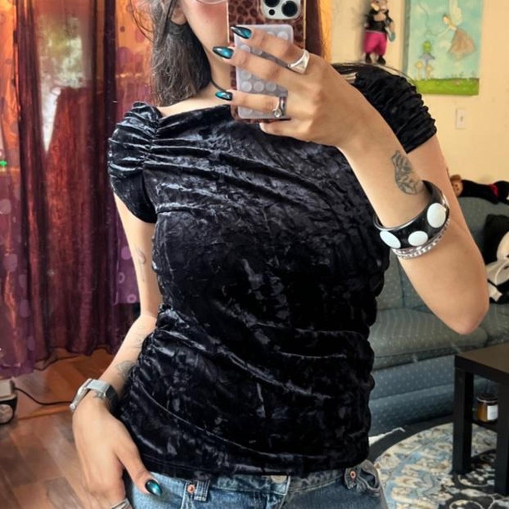 HKR Collections Black Crushed Velvet Top